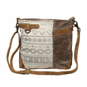 Floral Side Upcycled Canvas & Cowhide Leather Shoulder Bag S-1217 V :3